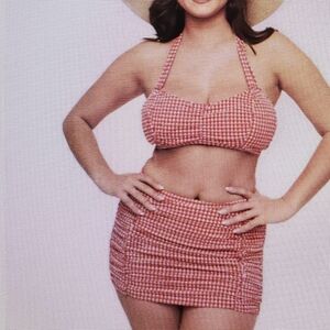 Collectif Red and White Gingham Two Piece Retro Swimsuit Xl Uk14